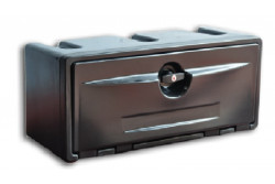 Coffre sous benne, vu de face de biais.